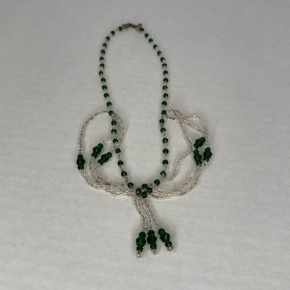 Antique estate 1930s Green and Clear Beaded Necklace Lot A17 - Picture 4 of 7